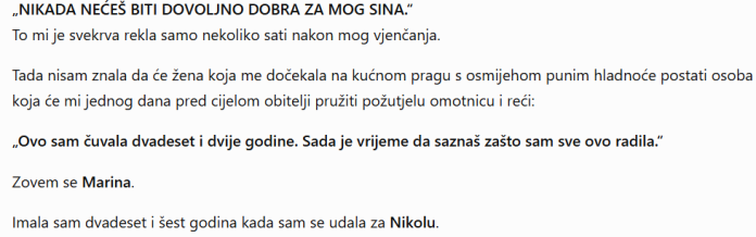 SVEKRVA KOJA ME JE MRZILA OD PRVOG DANA SVEKRVA KOJA ME JE MRZILA OD PRVOG DANA