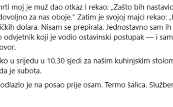 Moj muž je dao otkaz prije nego što je saznao što je moj otac ostavio za sobom. Moj muž je dao otkaz prije nego što je saznao što je moj otac ostavio za sobom.