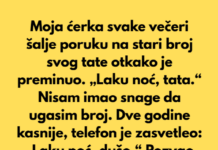 Moja ćerka svake večeri šalje poruku na stari telefon svog tate otkako je preminuo. Moja ćerka svake večeri šalje poruku na stari telefon svog tate otkako je preminuo.