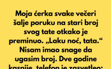 Moja ćerka svake večeri šalje poruku na stari telefon svog tate otkako je preminuo. Moja ćerka svake večeri šalje poruku na stari telefon svog tate otkako je preminuo.