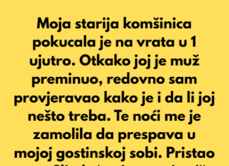 Moja starija komšinica pokucala je na vrata u jedan sat ujutro. Otkako joj je muž preminuo, redovno sam provjeravao kako je. Te noći me je zamolila da prespava u mojoj gostinskoj sobi. Moja starija komšinica pokucala je na vrata u jedan sat ujutro. Otkako joj je muž preminuo, redovno sam provjeravao kako je. Te noći me je zamolila da prespava u mojoj gostinskoj sobi.