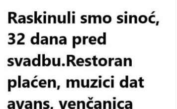 Raskinuli smo sinoć, 32 dana pred svadbu Raskinuli smo sinoć, 32 dana pred svadbu