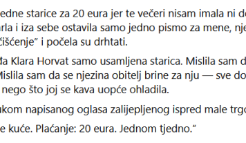 Čistila sam kuću starice za 20 eura, a nakon njezine smrti njezina djeca su drhtala kad su pročitala pismo koje mi je ostavila Čistila sam kuću starice za 20 eura, a nakon njezine smrti njezina djeca su drhtala kad su pročitala pismo koje mi je ostavila